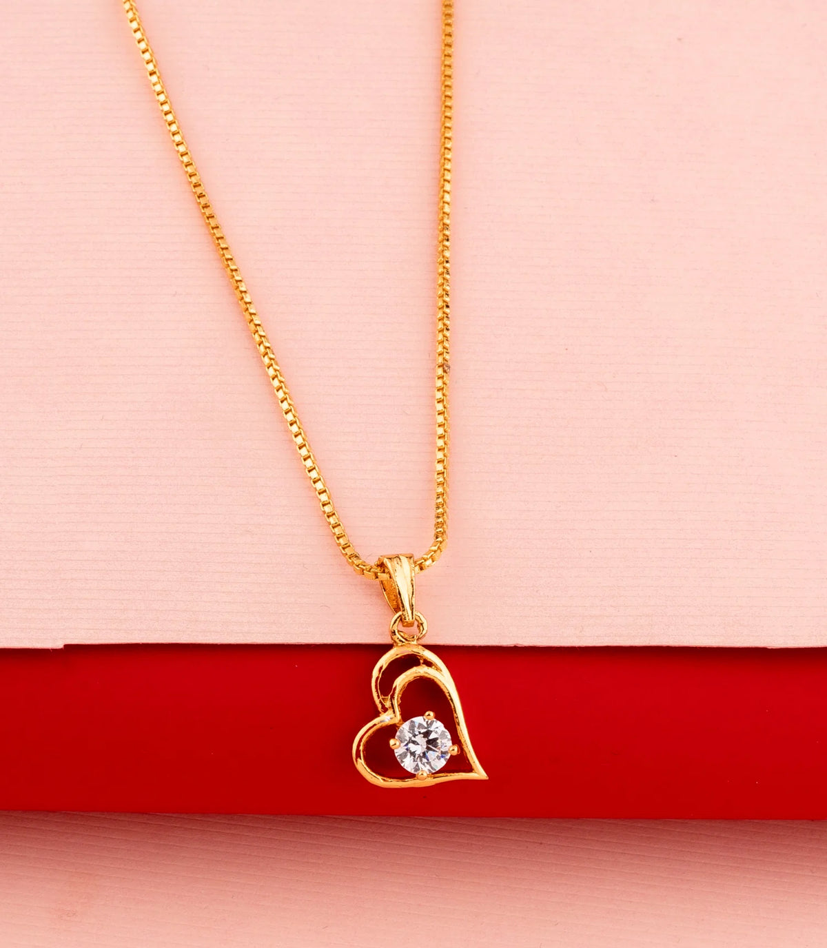 Gold Plated Open Heart Solitaire AD Chain Pendant