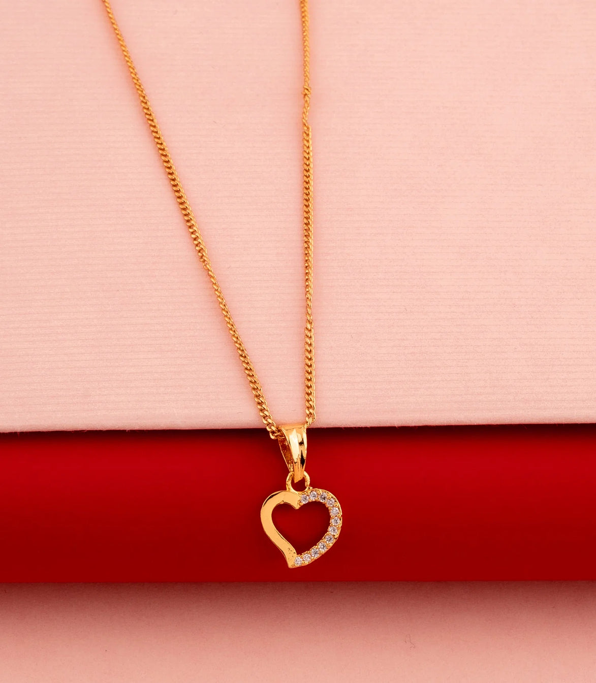 Gold Plated Heart Outline AD Chain Pendant