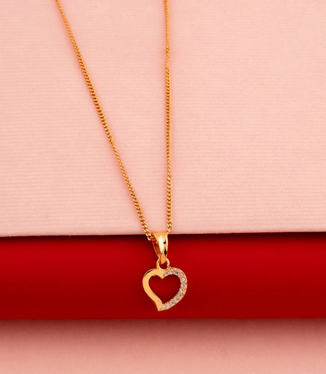 Gold Plated Heart Outline AD Chain Pendant