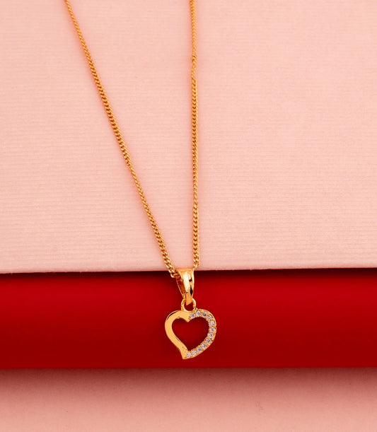 Gold Plated Heart Outline AD Chain Pendant