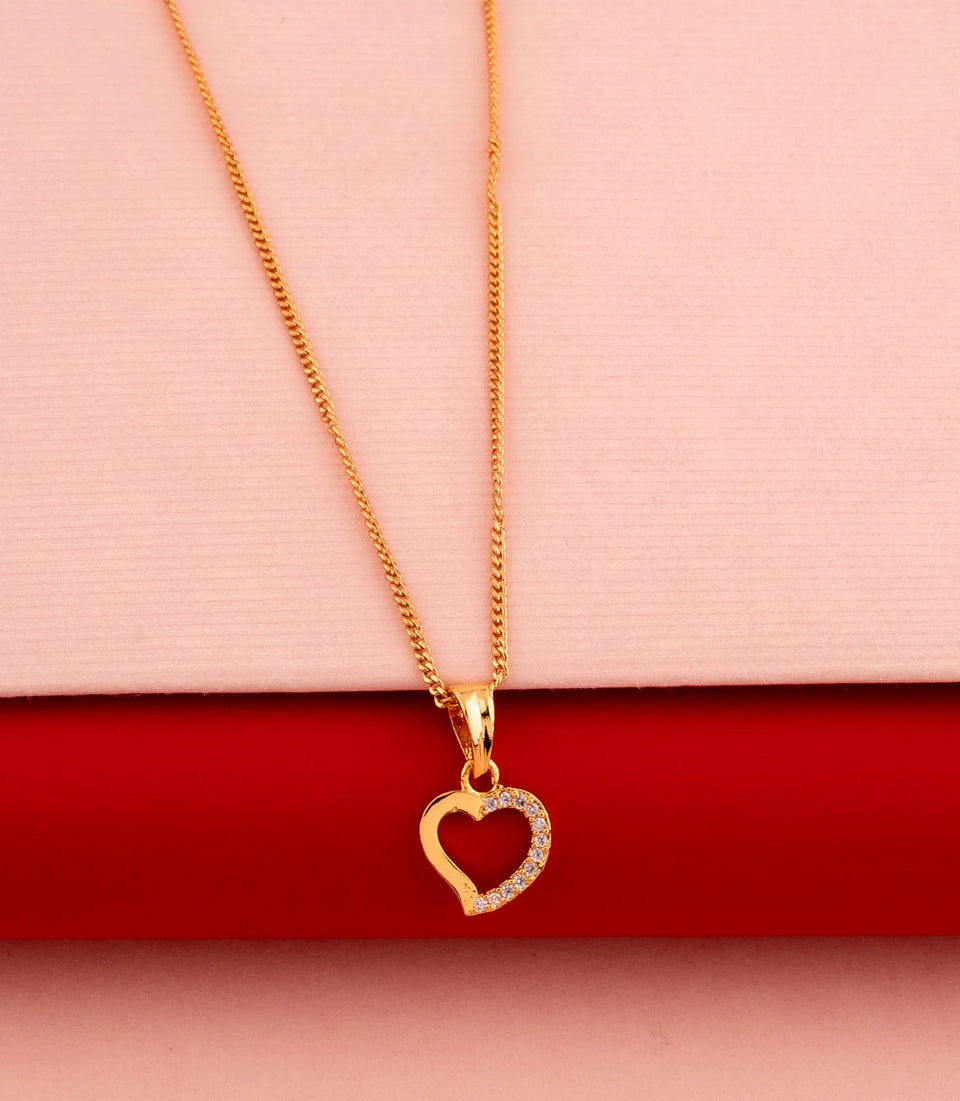 Gold Plated Heart Outline AD Chain Pendant