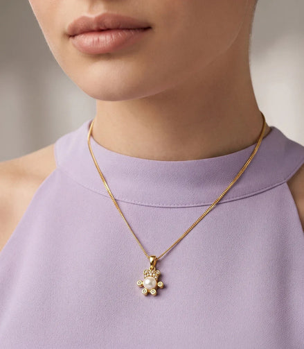 Gold Plated Teddy Bear Pearl Chain Pendant