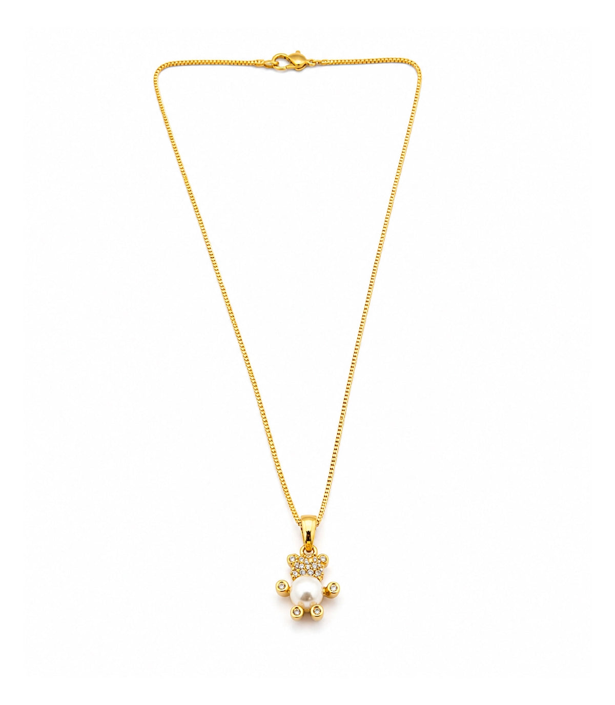 Gold Plated Teddy Bear Pearl Chain Pendant