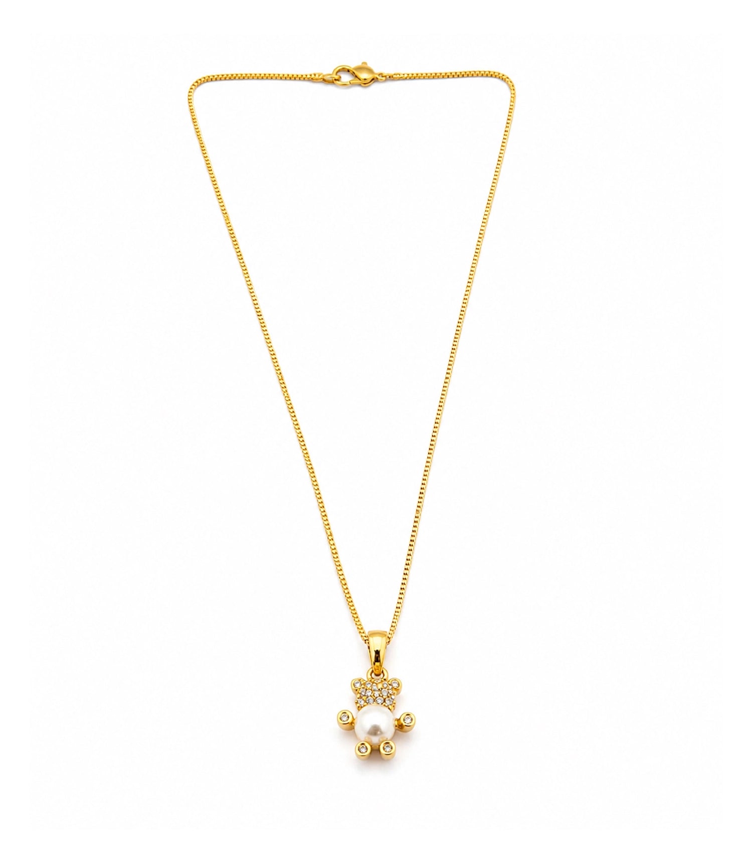 Gold Plated Teddy Bear Pearl Chain Pendant