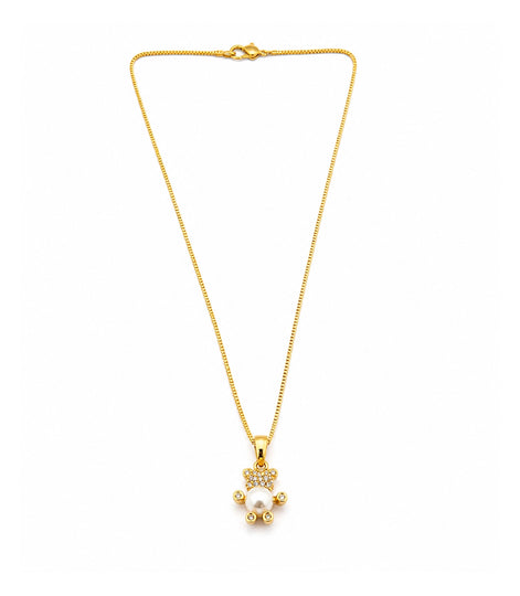 Gold Plated Teddy Bear Pearl Chain Pendant