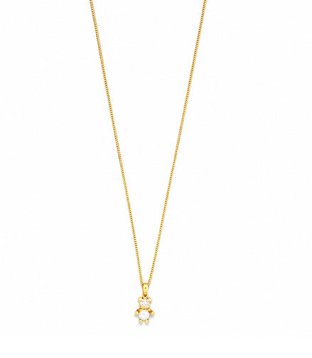 Gold Plated Teddy Bear Pearl Chain Pendant