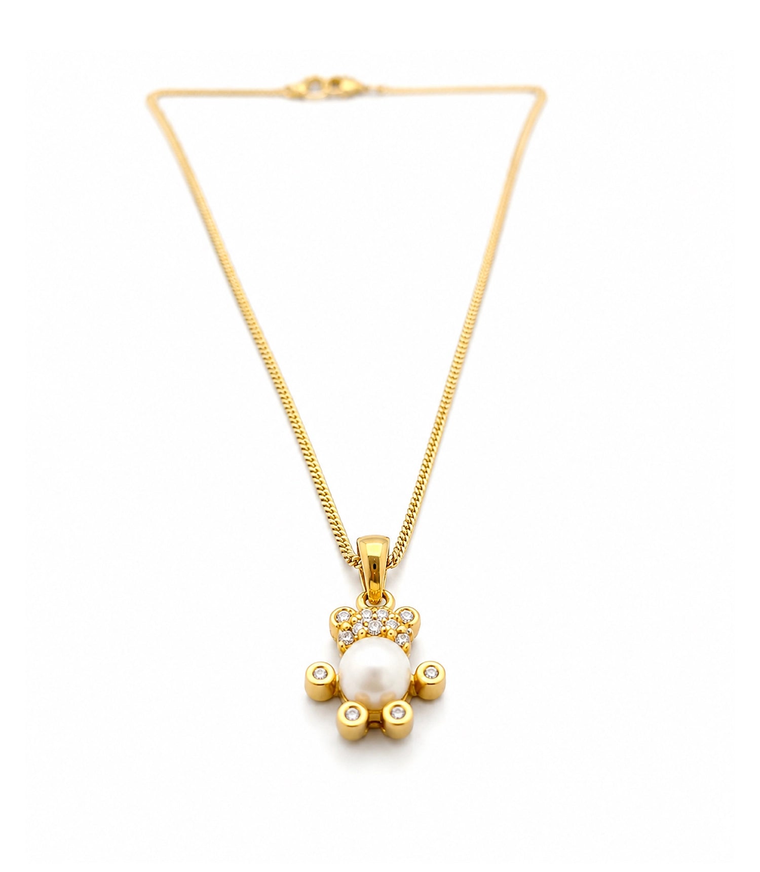 Gold Plated Teddy Bear Pearl Chain Pendant