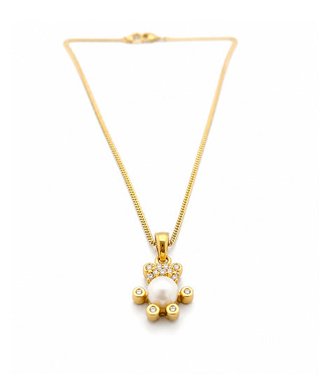 Gold Plated Teddy Bear Pearl Chain Pendant