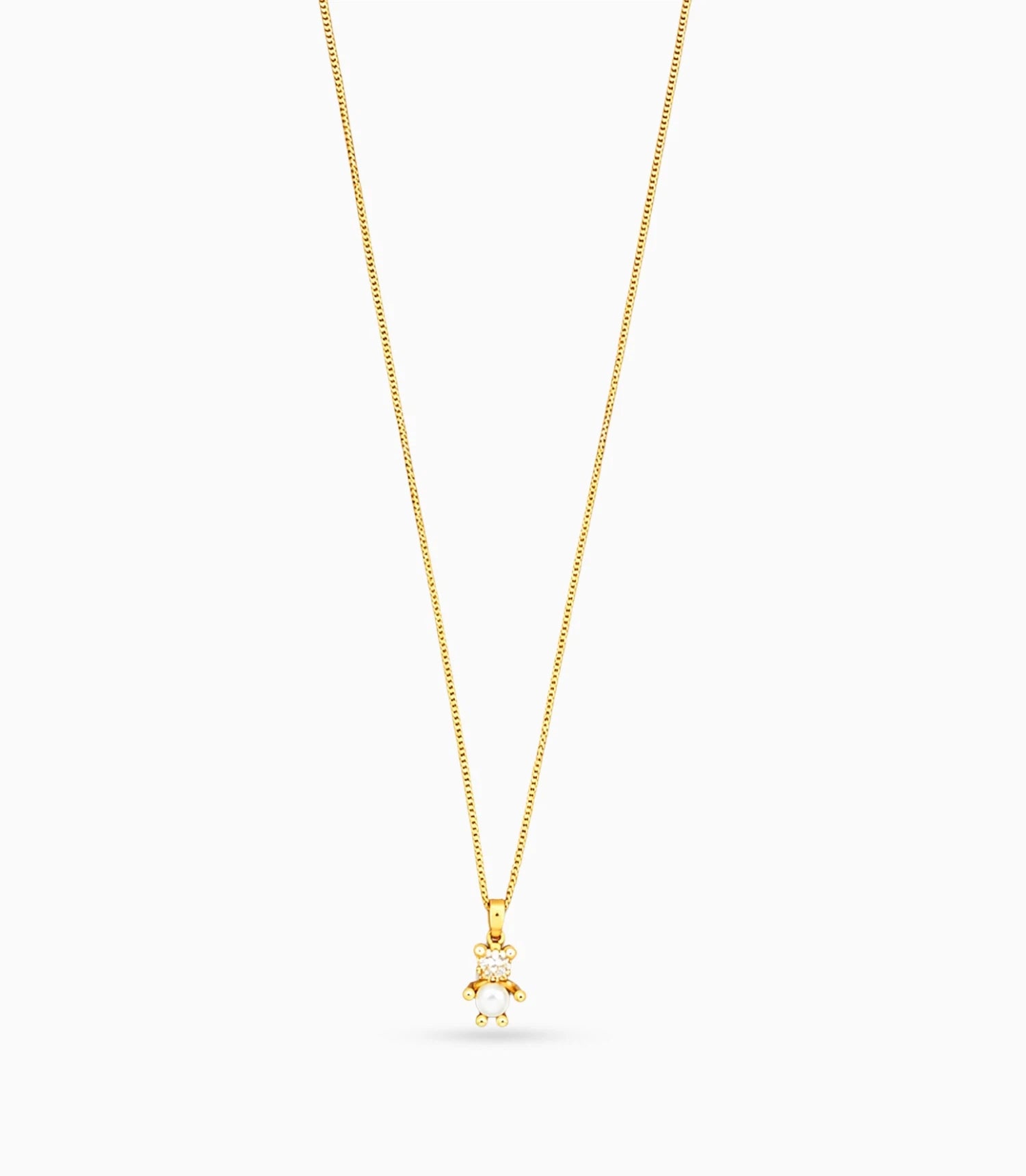Gold Plated Teddy Bear Pearl and AD Chain Pendant