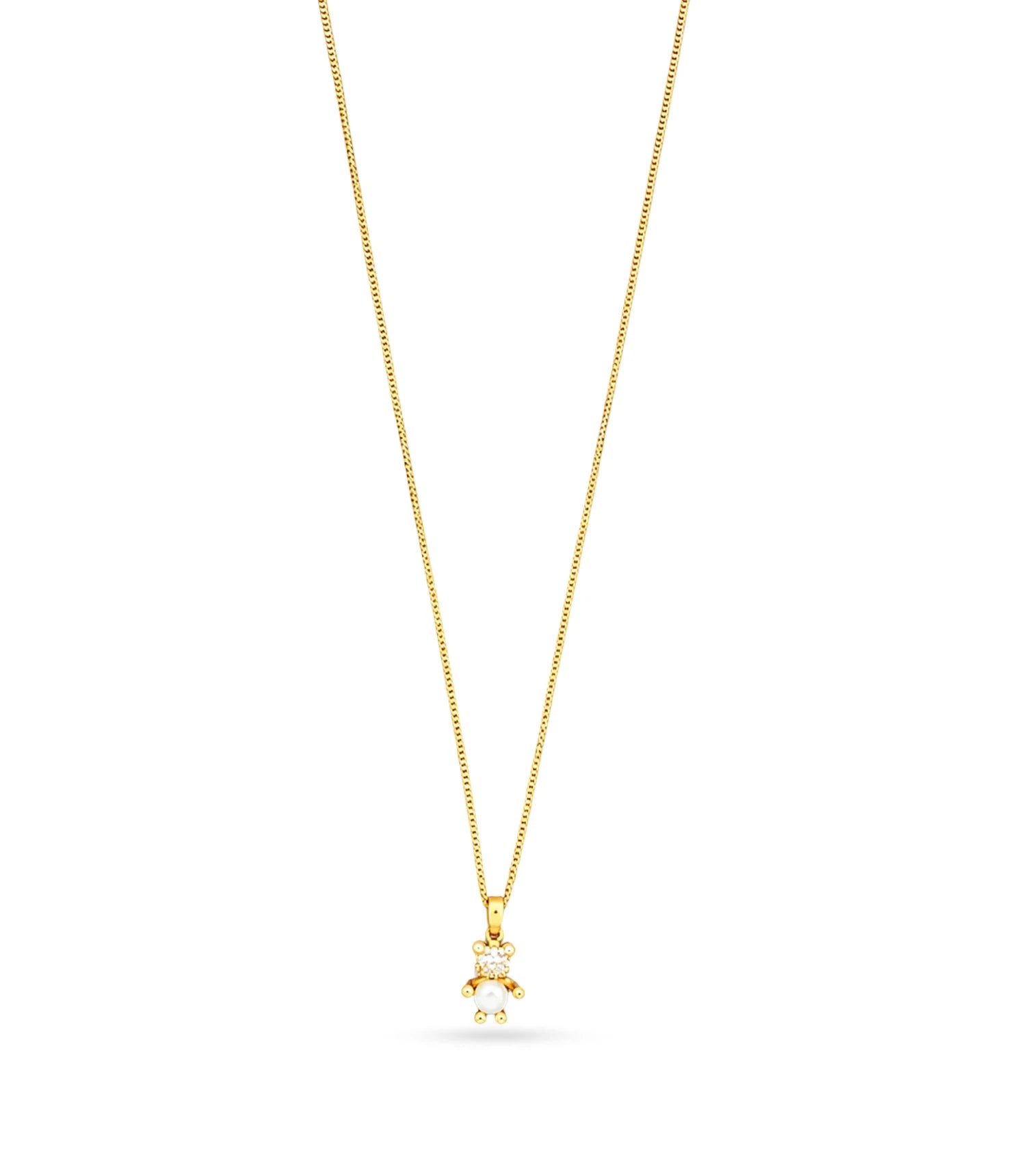Gold Plated Teddy Bear Pearl and AD Chain Pendant