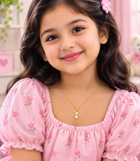 Gold Plated Teddy Bear Pearl and AD Chain Pendant