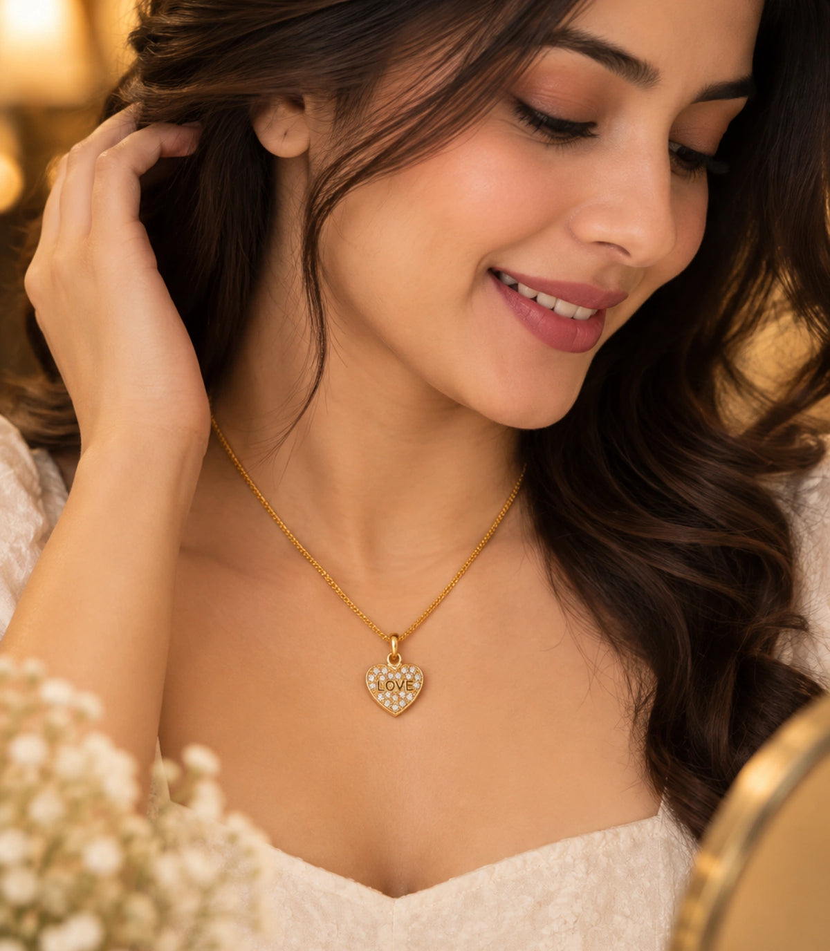 Gold Plated Classic Heart AD Chain Pendant