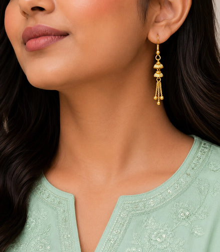 Gold Plated Bell Tassel Dangler Earrings