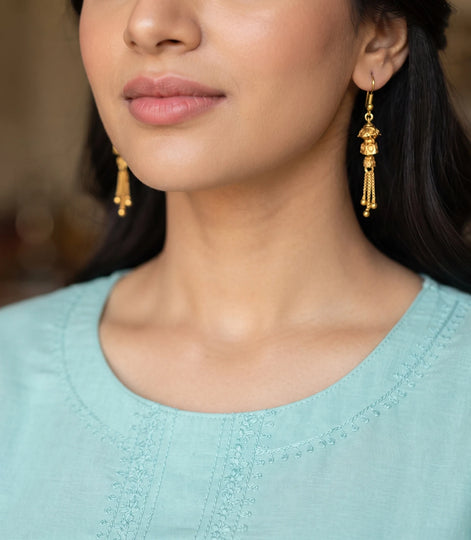 Gold Plated Shiny Dangler Earrings
