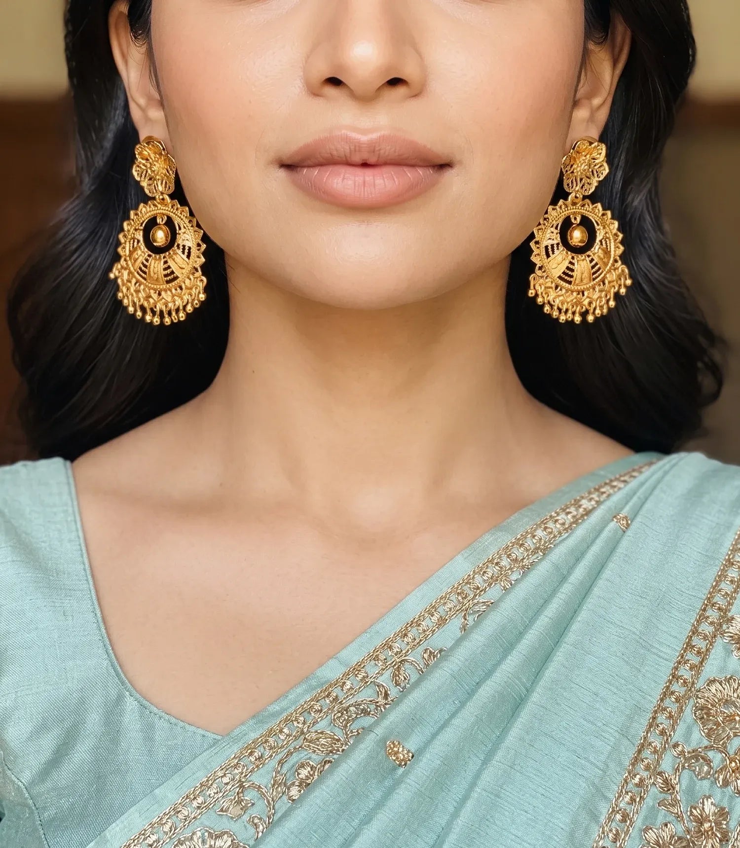 Gold Plated Floral Statement Chandbali Earrings
