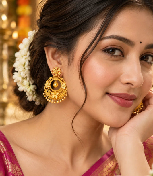 Gold Plated Ethnic Chandbali Earrings