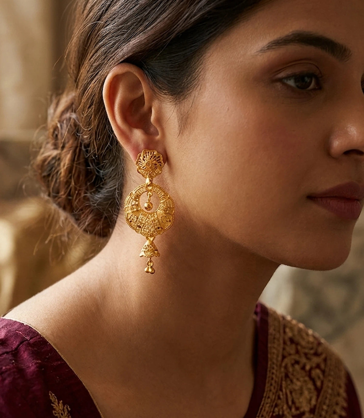 Gold Plated Artistic Chandbali Earrings