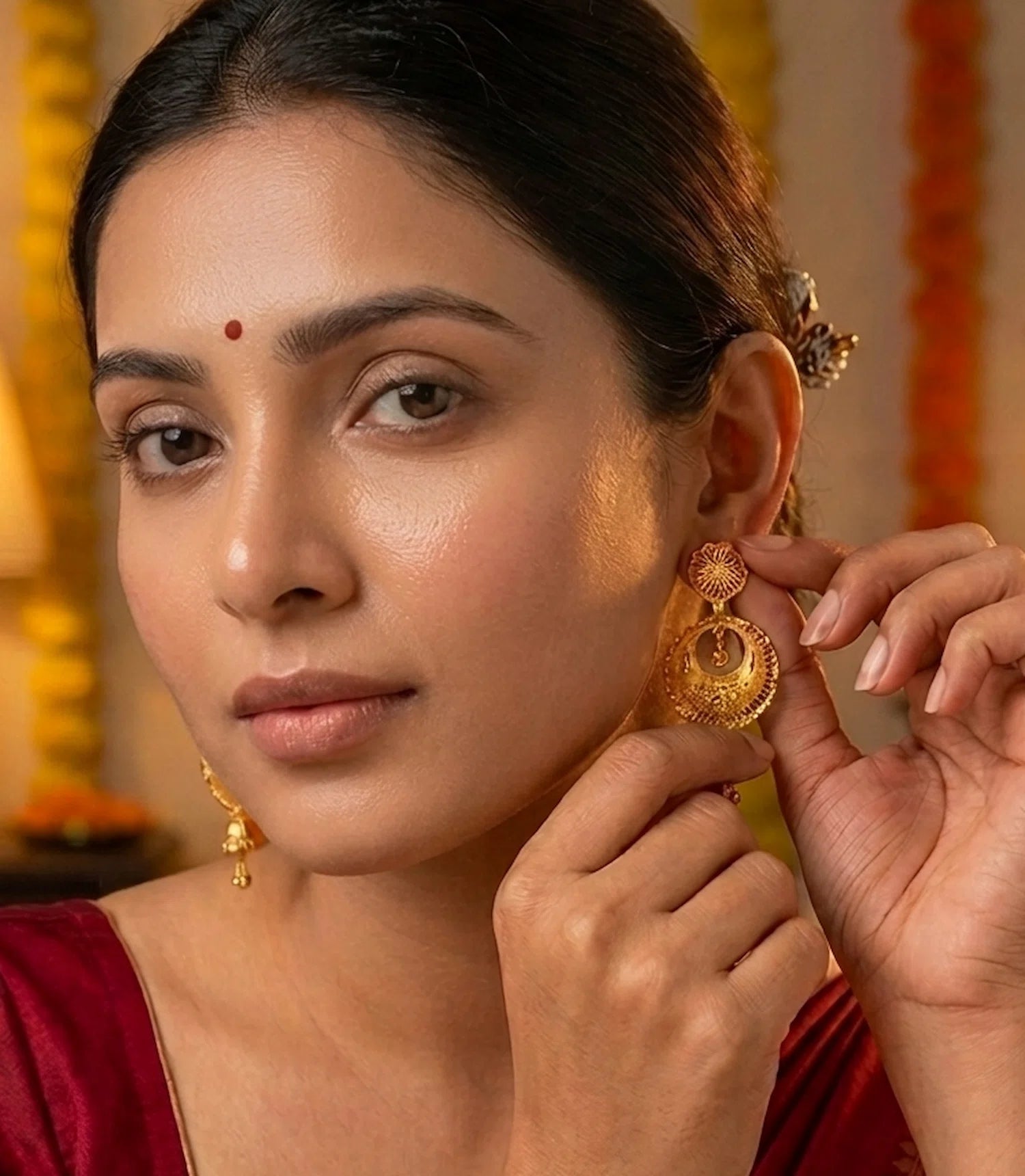 Gold Plated Intricate Chandbali Earrings