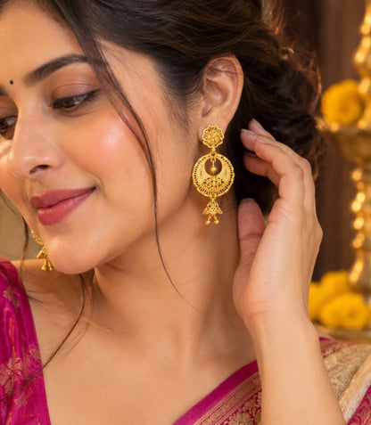 Gold Plated Intricate Chandbali Earrings