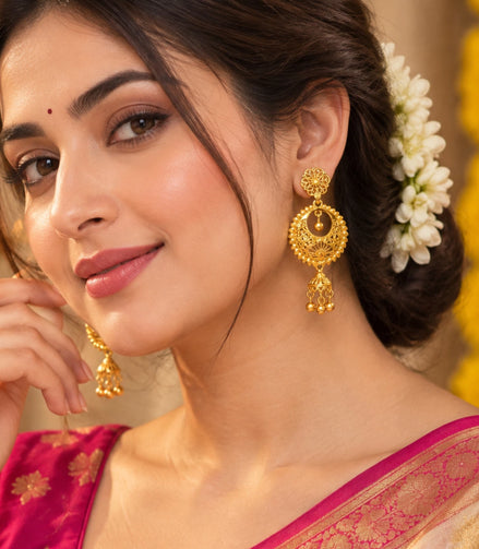 Gold Plated Distinctive Chandbali Earrings