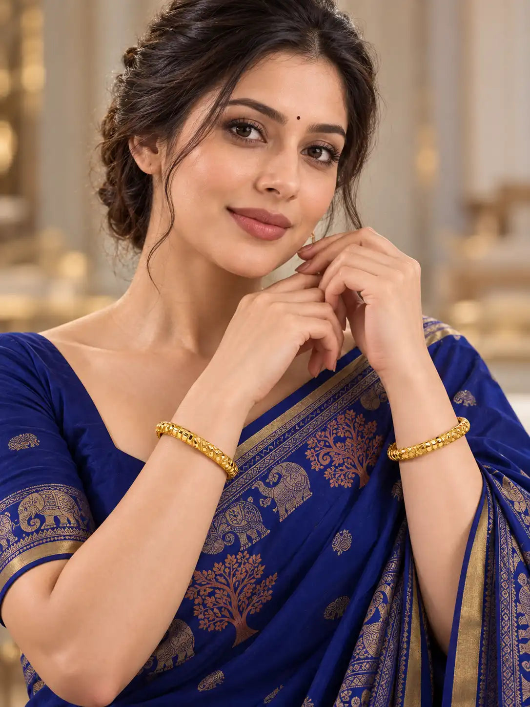 Gold Plated Wedding Simple Diamond Cut Kada
