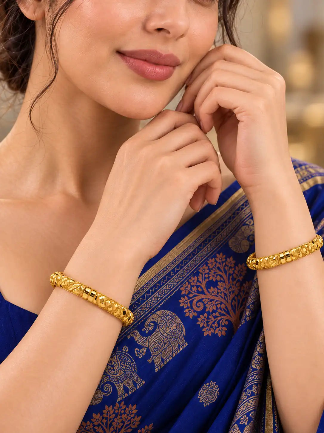 Gold Plated Wedding Simple Diamond Cut Kada
