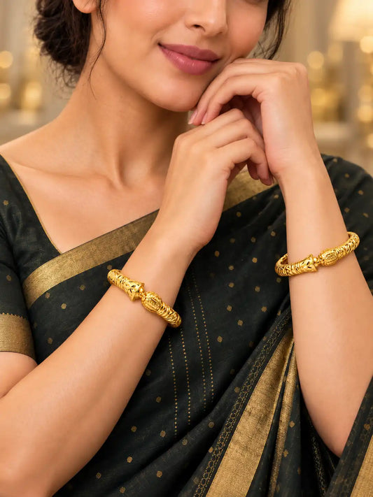 Gold Plated Wedding Gajmukh Twist Kada