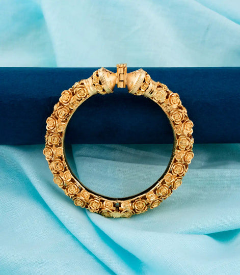 Gold Plated Wedding Rose Designed Single Kada