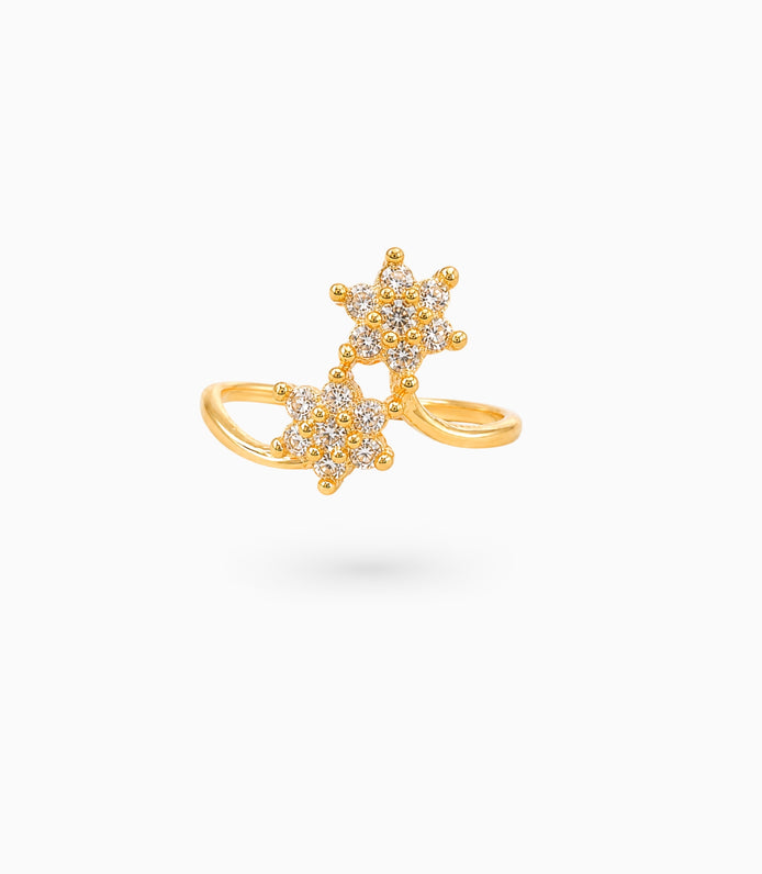 Gold Plated Flower Bypass AD Finger Ring