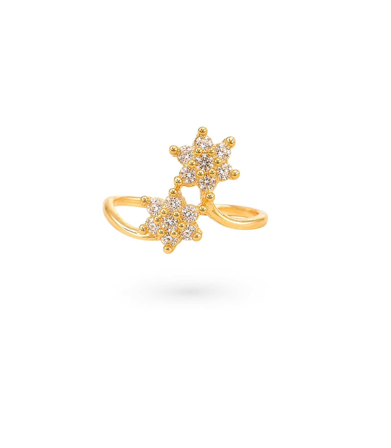 Gold Plated Flower Bypass AD Finger Ring