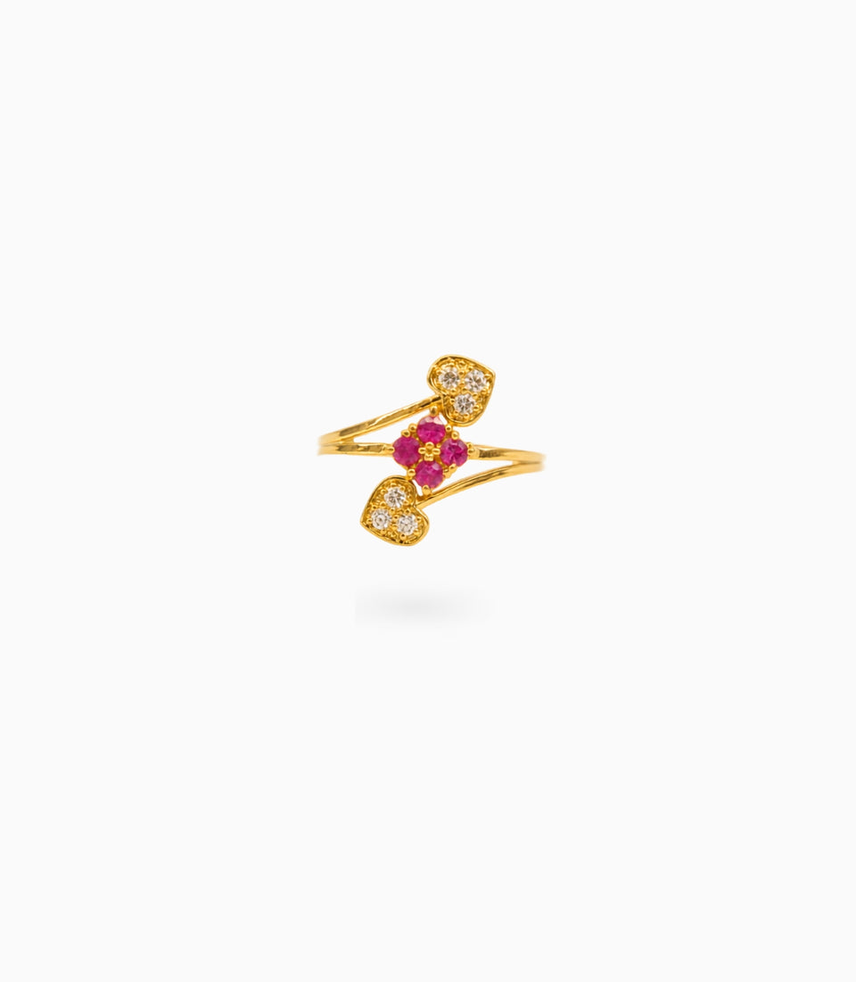 Gold Plated Party Red Flower AD Finger Ring