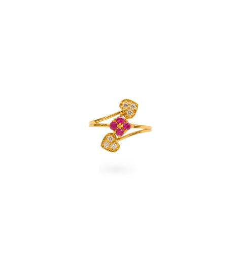 Gold Plated Party Red Flower AD Finger Ring