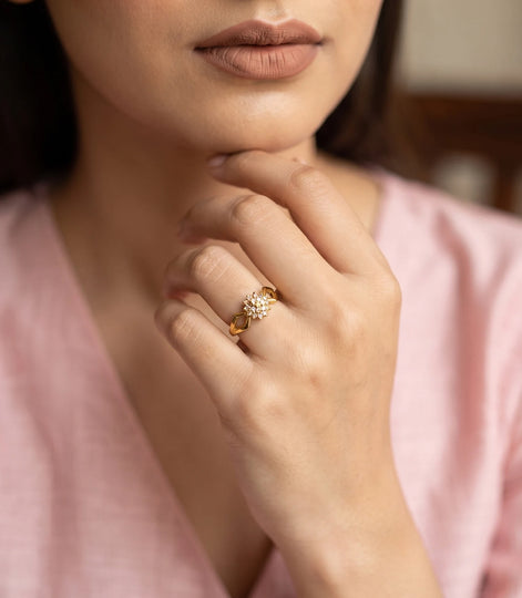 Gold Plated Aurelia Floral Crystal Adjustable Ring