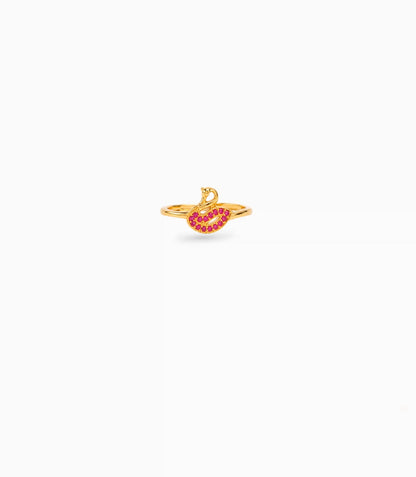 Gold Plated Festive Red Peacock Finger Ring
