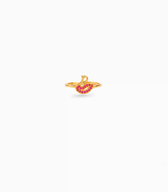 Gold Plated Festive Red Peacock Finger Ring
