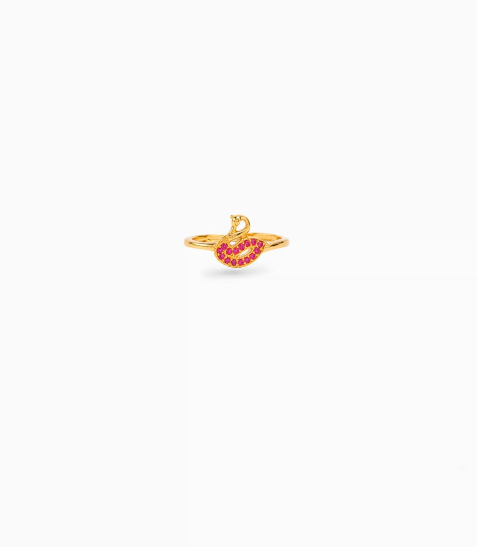 Gold Plated Festive Red Peacock Finger Ring
