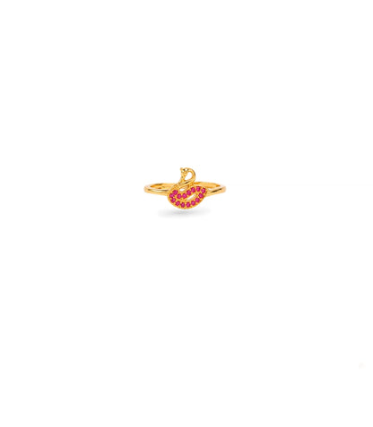 Gold Plated Festive Red Peacock Finger Ring