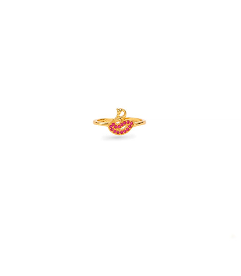 Gold Plated Festive Red Peacock Finger Ring