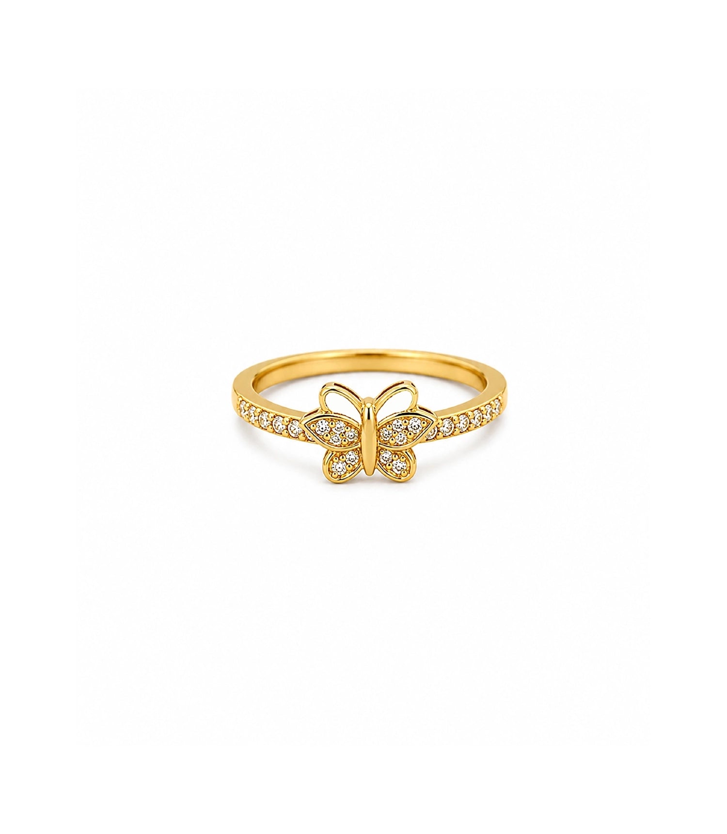 Gold Plated Butterfly Crystal AD Ring for Women