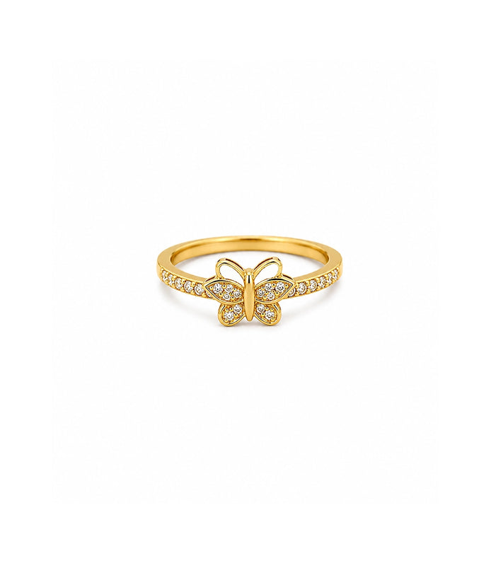 Gold Plated Butterfly Crystal AD Ring for Women