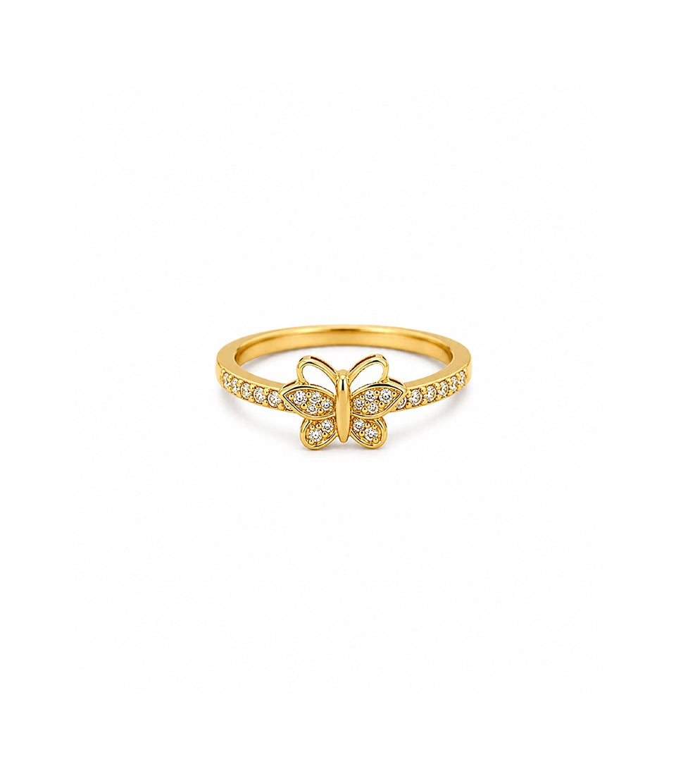Gold Plated Butterfly Crystal AD Ring for Women