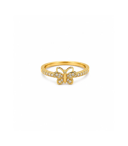Gold Plated Butterfly Crystal AD Ring for Women