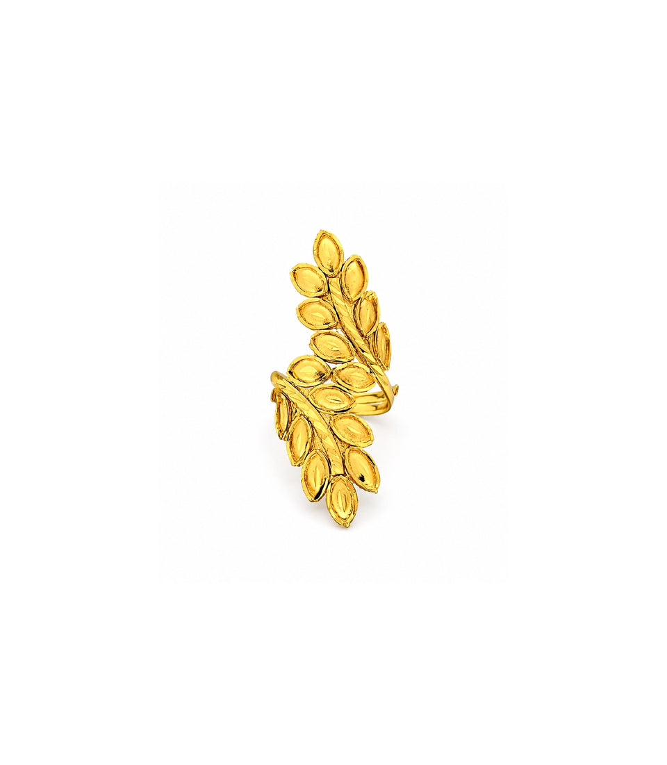 Gold Plated Adjustable Leaf Motif Finger Ring for Women