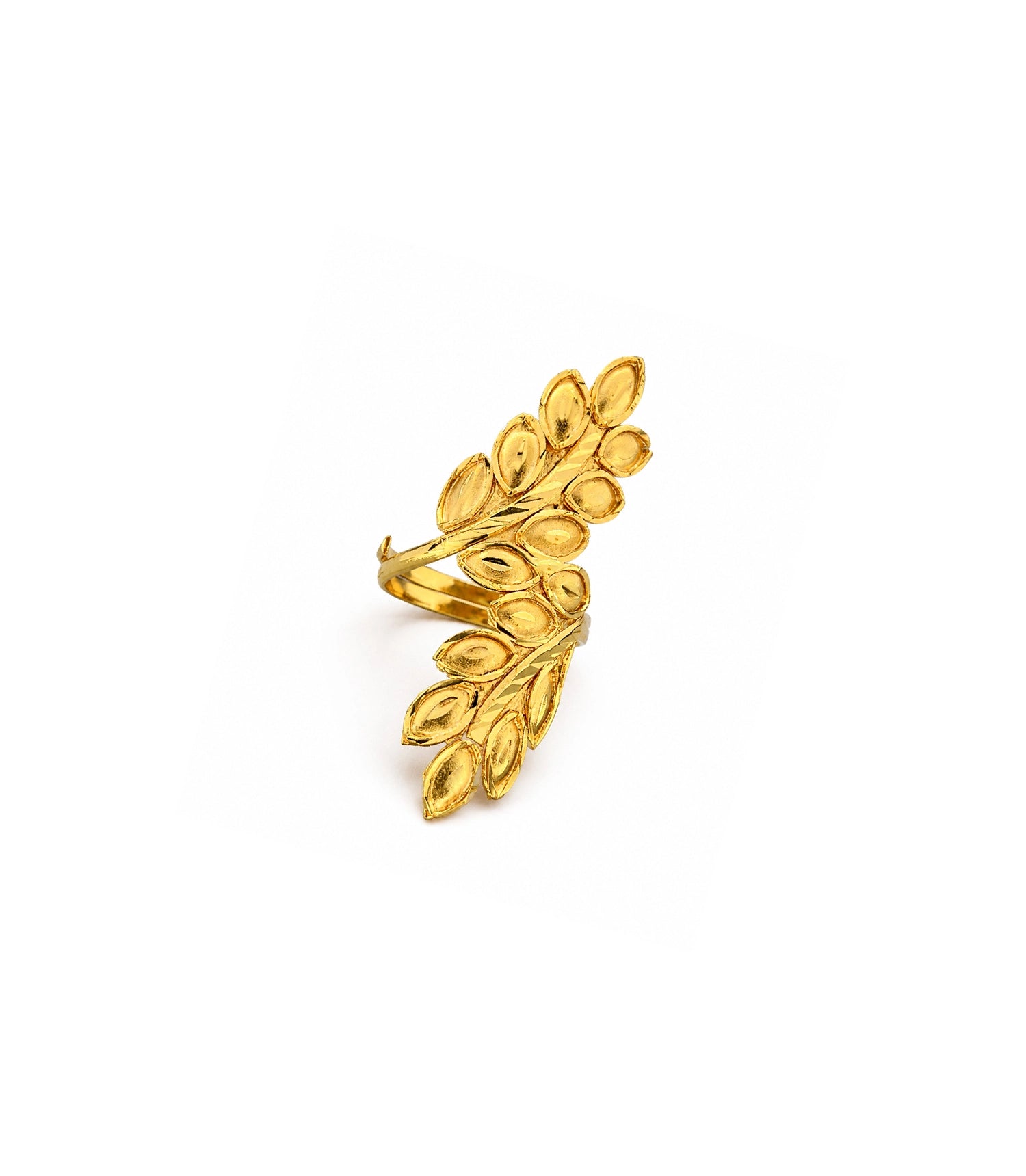 Gold Plated Adjustable Leaf Motif Finger Ring for Women