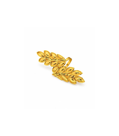 Gold Plated Adjustable Leaf Motif Finger Ring for Women