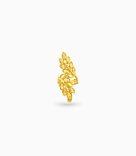 Gold Plated Adjustable Leaf Motif Finger Ring for Women