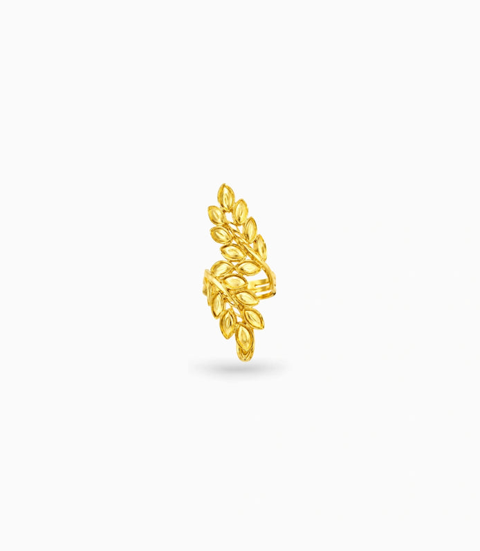 Gold Plated Adjustable Leaf Motif Finger Ring for Women