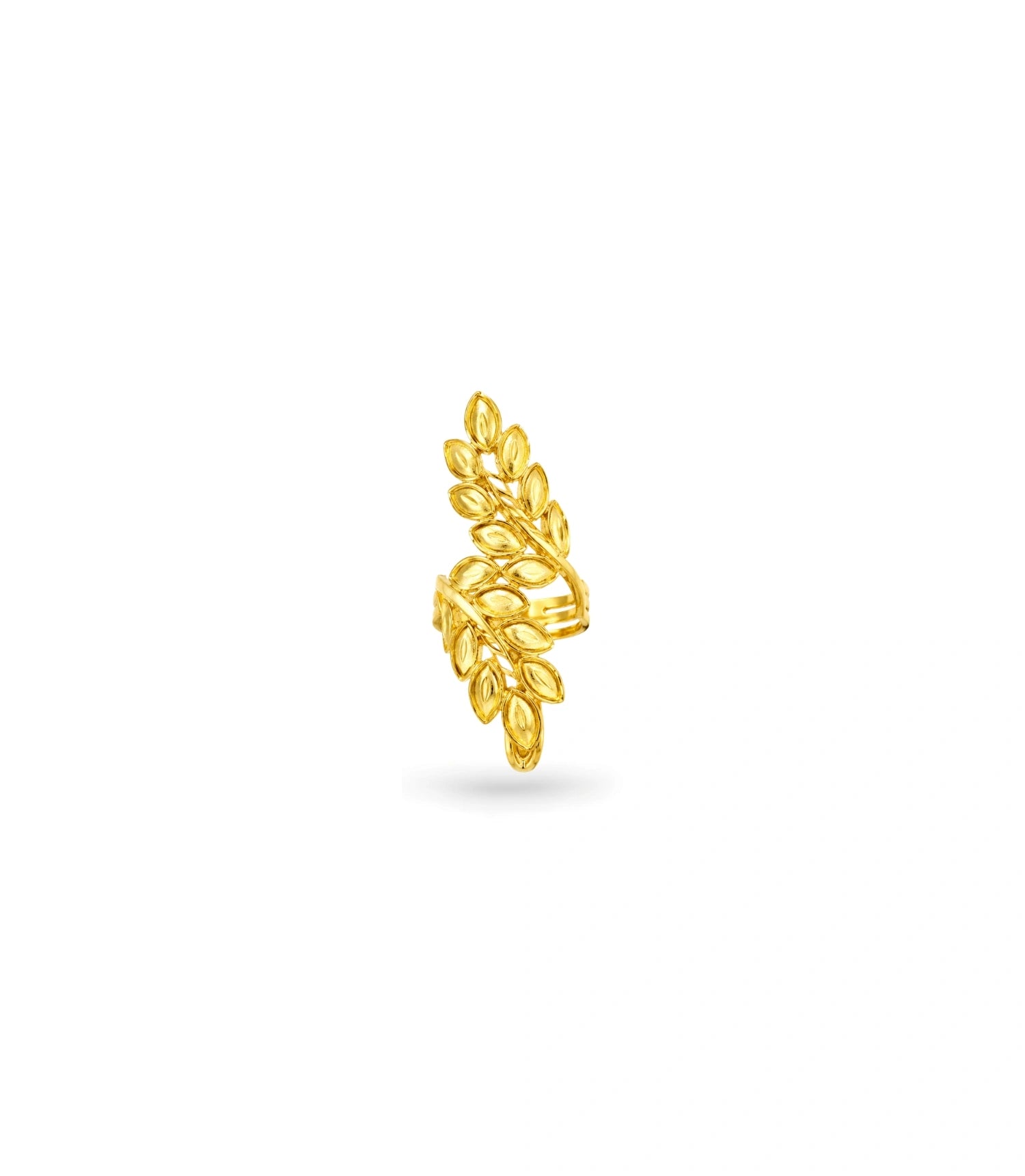 Gold Plated Adjustable Leaf Motif Finger Ring for Women