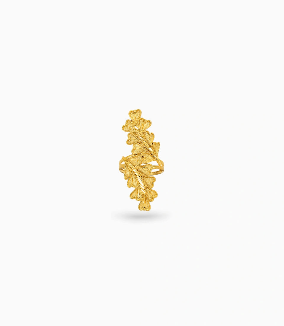 Gold Plated Adjustable Leaf Ring for Women