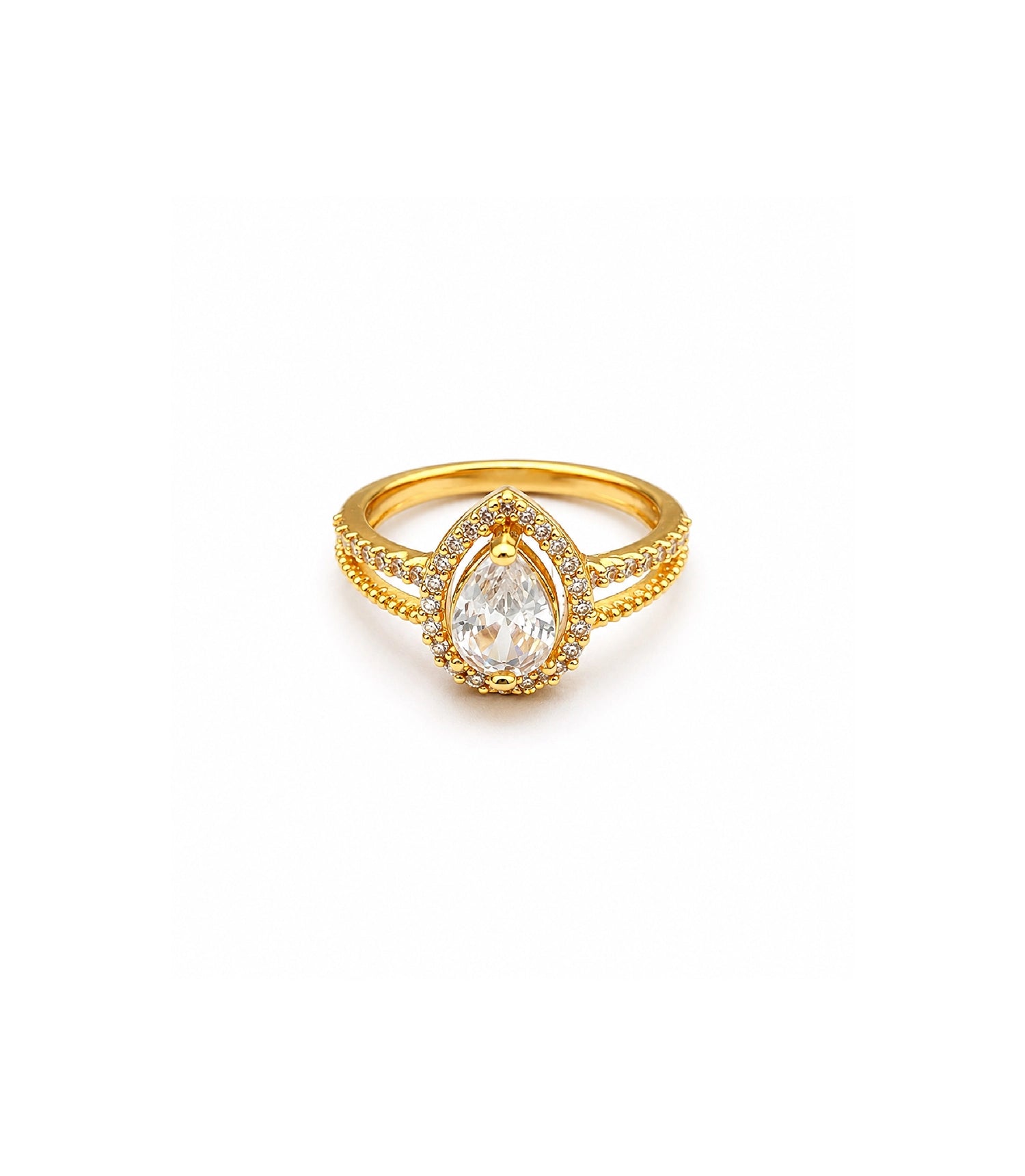 Gold Plated Pear-Cut White AD Finger Ring